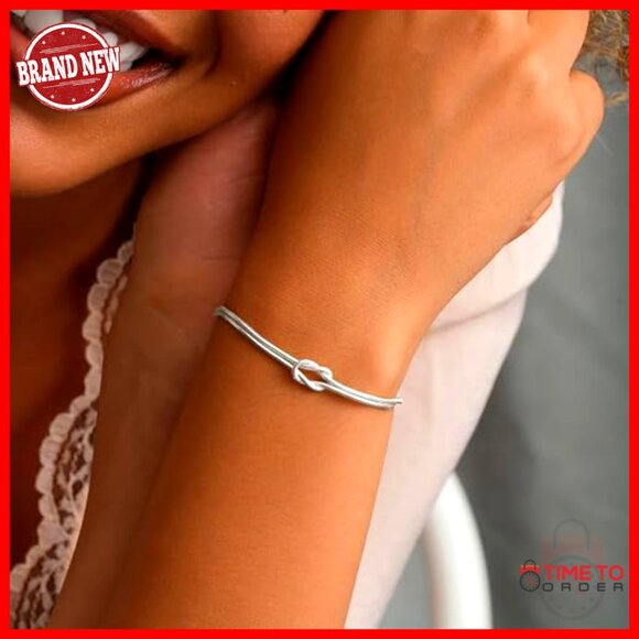 Sterling Silver Love Knot Bracelet Adjustable Snake Chain Minimal Elegant